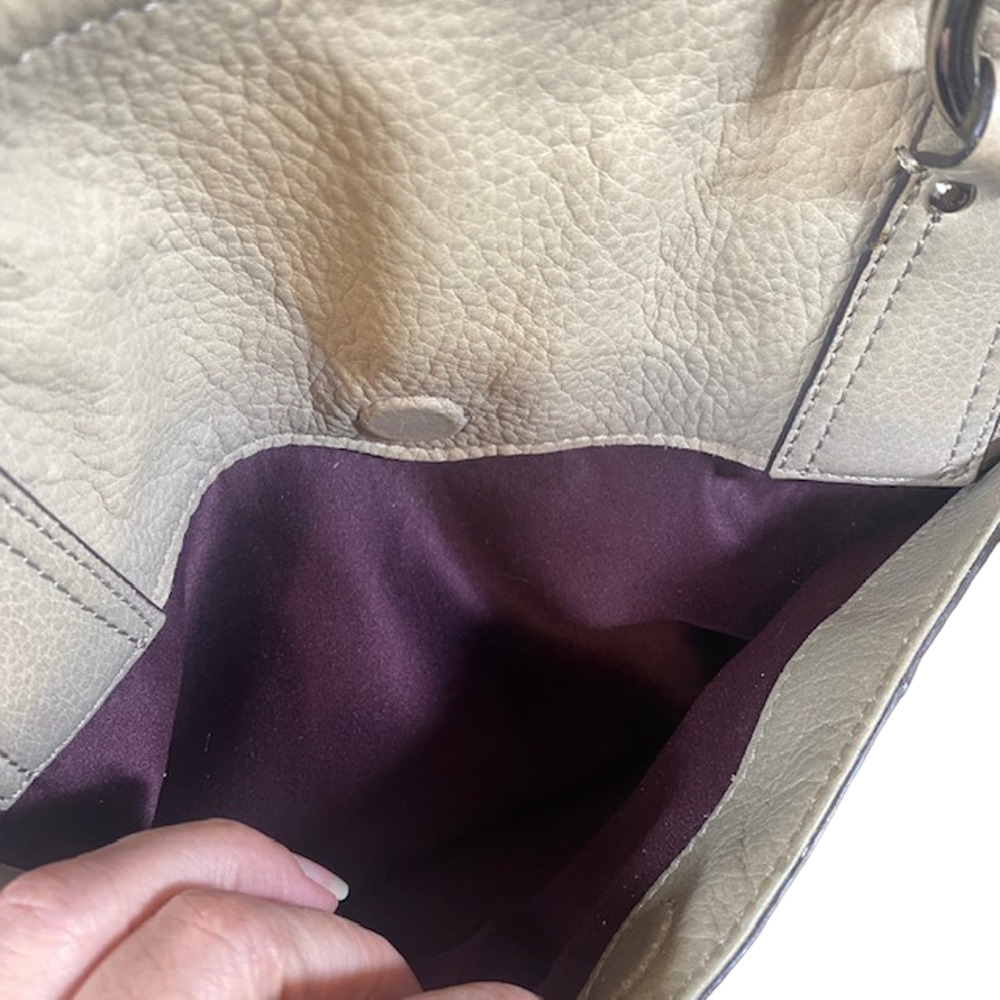 B. Makowsky Cream Leather Satchel Top Zip Handbag Goldtone Hardware Women - Picture 5 of 16